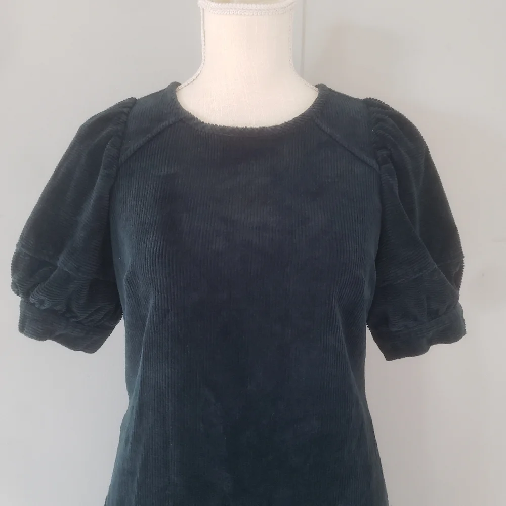 Universal Thread Green Corduroy Puff Sleeve Dress - Picture 3 of 15